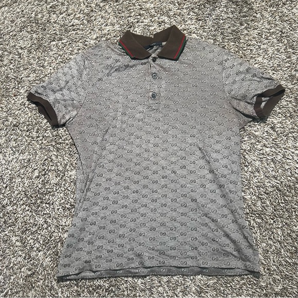 Gucci Monogram Gray Polo Shirt Size Medium - Picture 1 of 9
